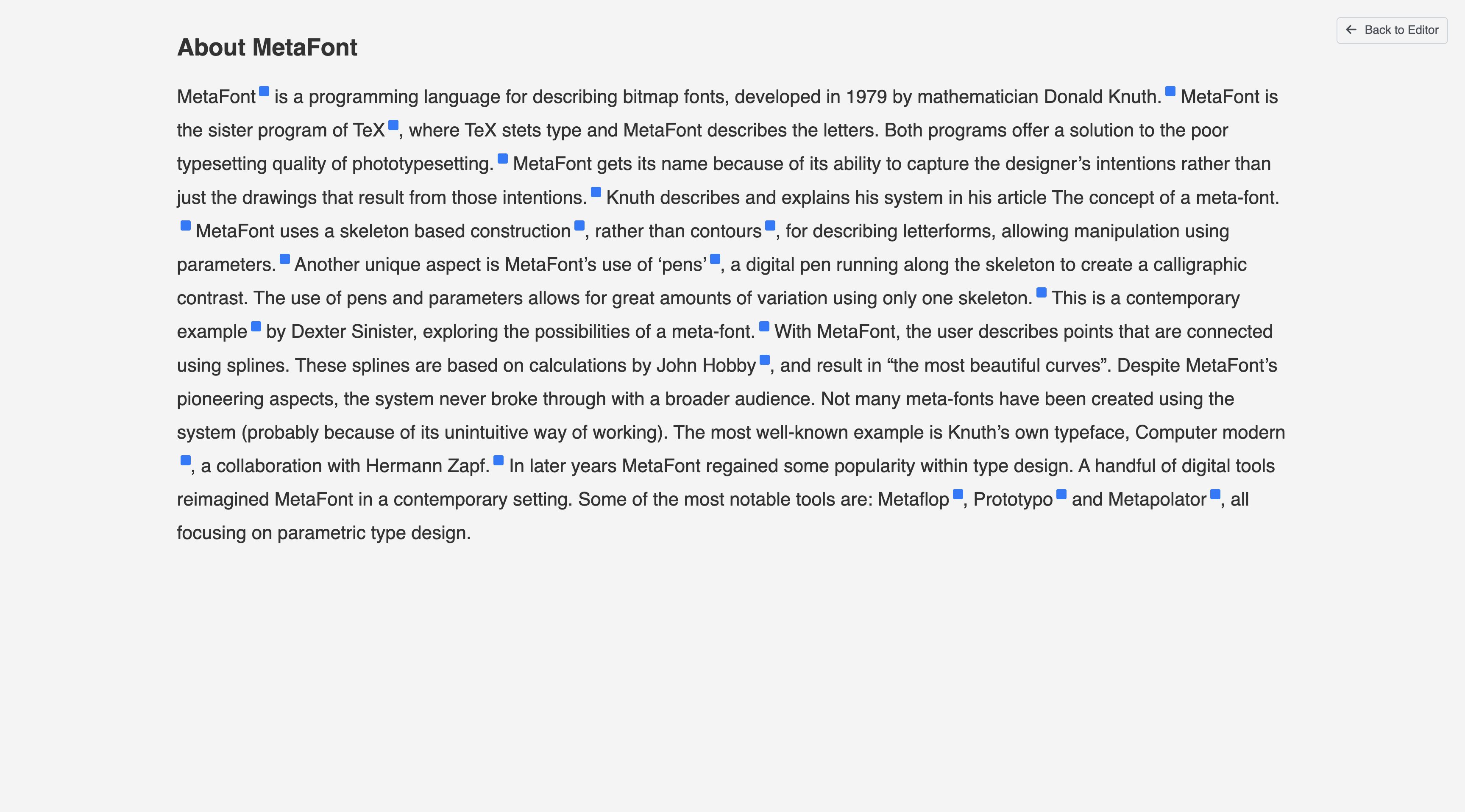 A MetaFont tool about page